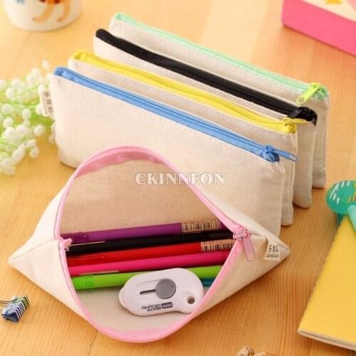 500Pcs/Lot Blank Canvas Zipper Pencil Cases Pen Pouches Cotton Cosmetic Bags Makeup Bags Mobile Phone Clutch Bag Organizer