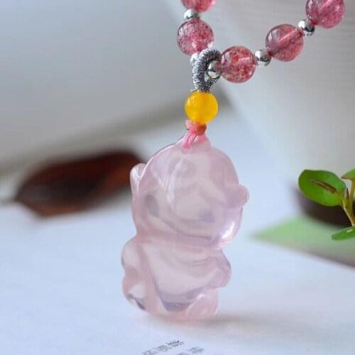 Zodiac JoursNeige Fine Natural Pink Crystal Caved Cute Monkey Pendant Crystal Necklace Lucky for Girl Friend Fashion Jewelry