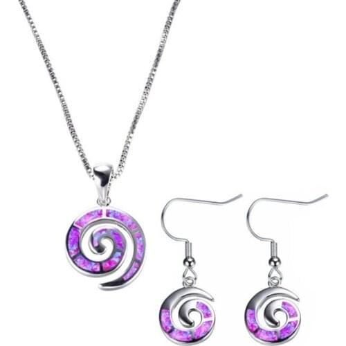 Spiral Shape Silver Plated 4 Colors Opalite Opal Pendant Necklace Drop Earrings Fashion Jewelry Sets