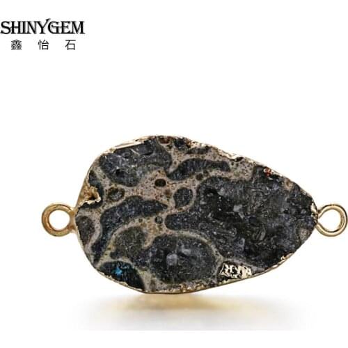 ShinyGem Water Drop Shape Natural Grain Stone Connectors Charms Dark Green Crystal Gold Plating For DIY Jewelry Making Earrings