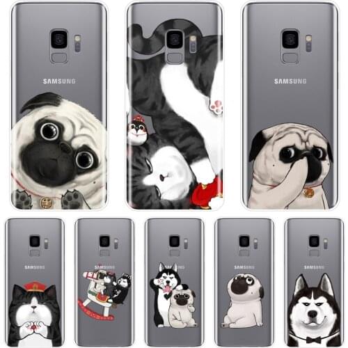 Pug Dog Cat Silicone Phone Case For Samsung Galaxy S8 S9 Plus S5 S6 S7 Edge Soft Back Cover For Samsung Galaxy Note 9 8 5 4 Case
