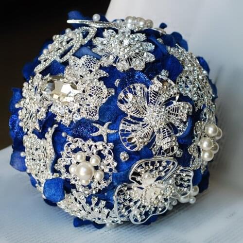 Wedding bouquet Blue red brooch bouquet wedding bridal bouquets crystal Hydrangea Royal blue style Bride 's Bouquet Bridesmaid