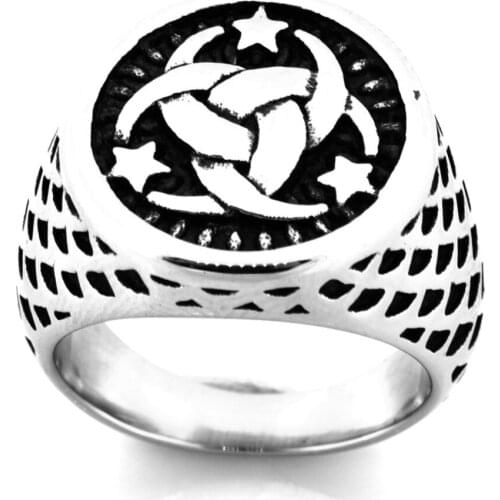 FANSSTEEL Stainless Steel Jewelry Round Star wind Wheel Ring FSR20W46