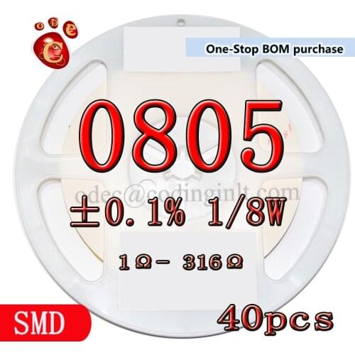 0805 0.1% 0.001 1/8W High precision Resistors 25PPM 1R~316R 7.5R 8.2R 10R 16R 18R 68R 220R millesimal thousandth ohmΩ 40pcs/lot
