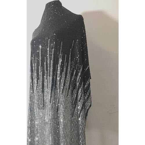 GLace 1Y/lot black silver elastic glitter mesh sequins fabric for Stage performance clothing night dress TX1384