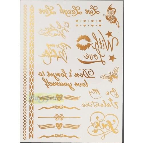 1pc Gold Sliver Flash Metallic Inspire Waterproof Tattoo JM-09 Butterfly Letter Heart Ring Design Temporary Tattoo Sticker Paper