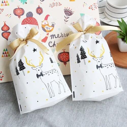 10pcs Christmas Gift Bag Candy Sweet Treat Holders Xmas Festival Bake Biscuit Cookies Packaging Bags New Year Party Home Decor