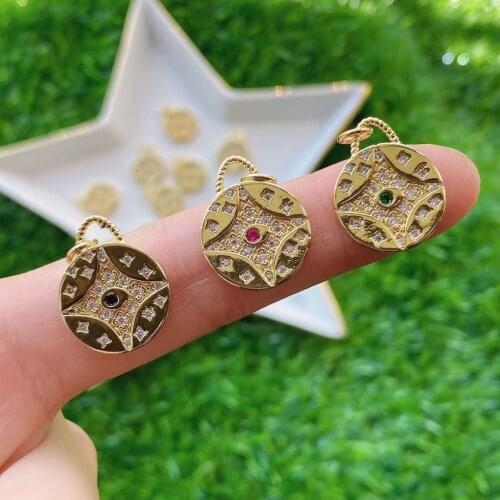10Pcs Gold Plated Style Star Pattern Design Coin Round Pendant Charm 15*15mm