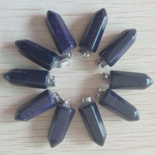 2016 Fahsion Good quality blue sand stone hexagonal pillar pendants fit jewelry marking Wholesale 20Pcs/Lot Free shipping