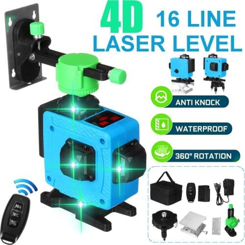 4D Laser Level 16 Line 360 Horizontal Vertical Cross Green Light Laser Level Self-Leveling Measure Super Powerful Laser Beam