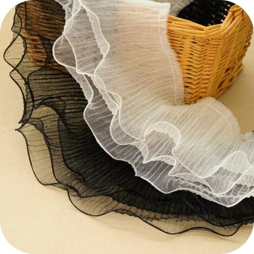 5 Yards 3-layer Pleated Trim Gathered Mesh Lace DIY Lace Trim White/Black-Time