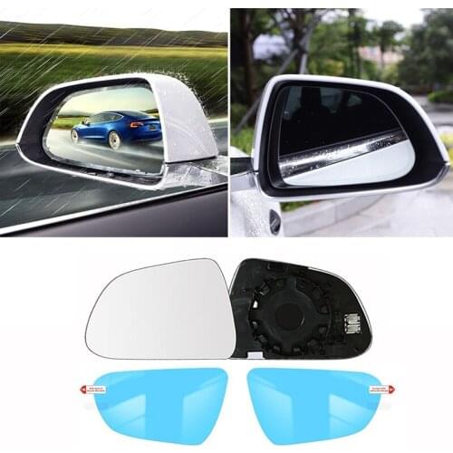 Car Heating Rearview Side Mirror Lens with Anti-Glare Film Anti-Fog Rain Membrane for Tesla Model 3 2017-2021 White