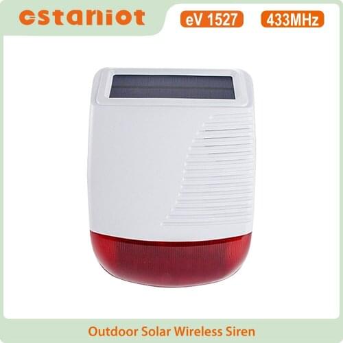 Ostaniot 433MHz High Decibel Wireless Outdoor Waterproof Strobe Solar Siren Loudspeaker with Light Flash for Home Alarm System