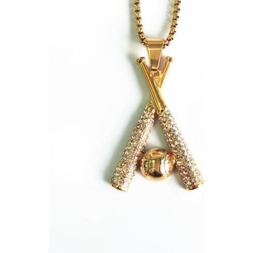 Hip Hop Chain Carbide Baseball Bling Iced Out stainless steel Gold Color Pendants & Necklaces for Men Jewelry Dropshipping