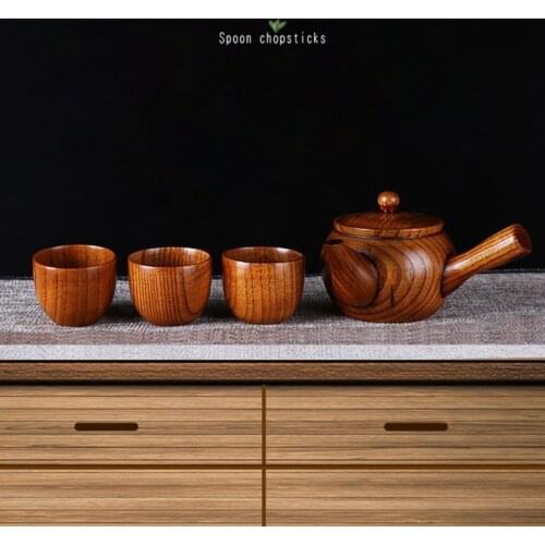 Wooden Chinese Style Heat Resistant Tea Set Tea Infuser Pot With Wood Cover Tea Puer Kettle Coffee Cup Office Teapot Set