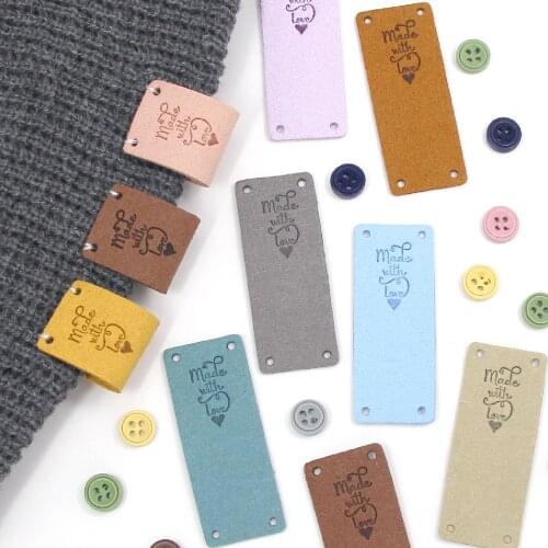 20Pcs Handmade With Love Labels Fiber Leather Tags For Clothes Sewing Crafts Hand Made Tags DIY Hats Bags Garment Accessories