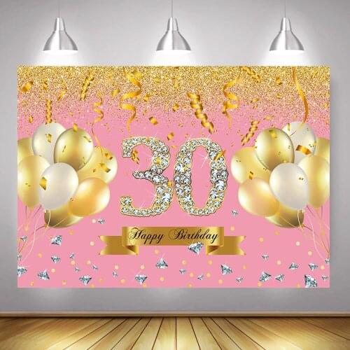 Happy 30th Birthday Party Background Photography Balloons Diamond Gold Dots Lady Pink Birthday Backdrop Custom Photographic