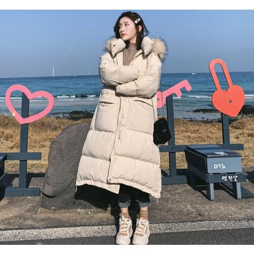 JuneLove Long Down Cotton Coat Women Parka Casual Winter Jacket Loose Warm Thick Winter Padded Fur collar Lady Coats Outwears