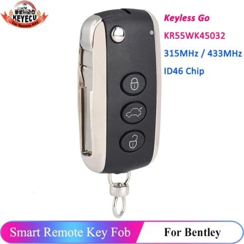 KEYECU 3 Button KR55WK45032 Keyless Go 315MHz 433MHz ID46 Flip Remote Smart Key for Bentley Continental GT Flying Spur 2005-2016