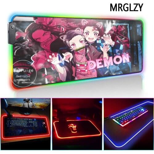 MRGLZY Kimetsu no Yaiba LED Light RGB Gamer Large Hot Anime Demon Slayer MousePad DeskMat Gaming Accessories for Laptop Keyboard