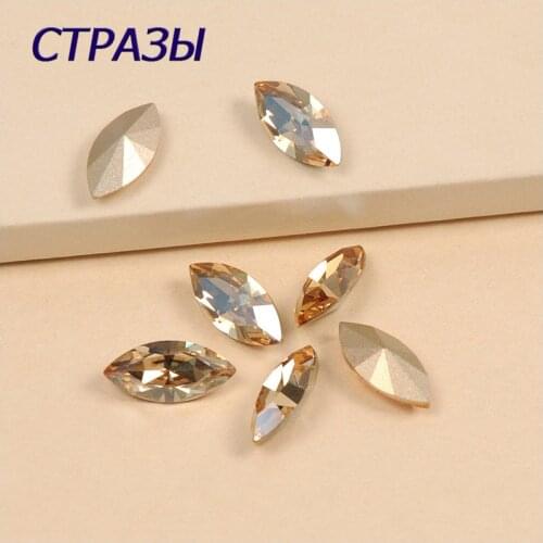 Crystal 4200 Strass Navette Crystal Crystal Golden Shadow Non Hotfix pointed backs Crystal Rhinestones Gold Stone Beads