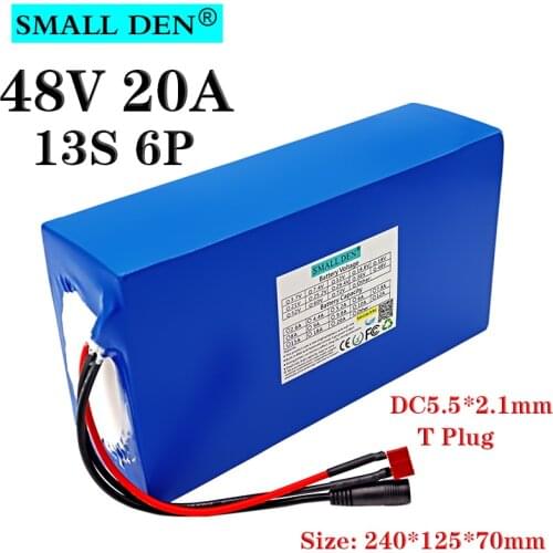 48V 20Ah 18650 Lithium Battery Pack 13S6P 20000mAh 1000W DC 54.6V electric bicycle scooter battery Built in 25A BMS+ XT60/T plug