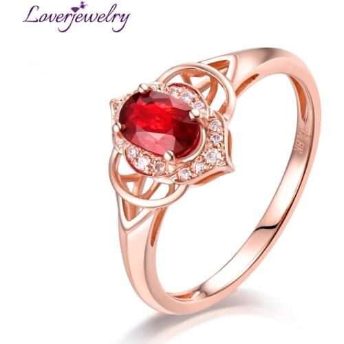 LOVERJEWELRY Ruby Rings Real 14k Gold Rose Natural Ruby Stone Ring Fancy VS Diamonds For Mom Thanksgiving Day Jewelry Gift