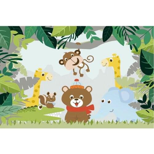 Cute Wild Animals Backdrop Happy Birthday Photography Background Celebration Party Decor Photo Booth Studio Prop