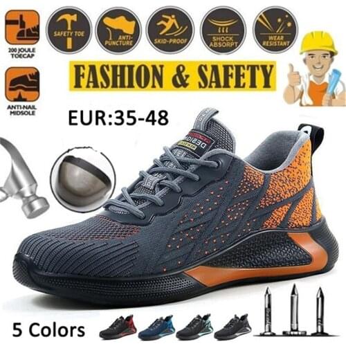 HMXO Mens Fashion Steel Toe Safety Boots Indestructible Ryder Shoes Mens Sneakers Anti-Smashing Anti-Puncture Work Shoes