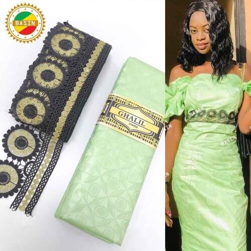 Mint Green Ribbon For Craftes With Embroidery And Bazin Riche Fabric For Daily Party Dresses Top Quality Bazin Riche Material