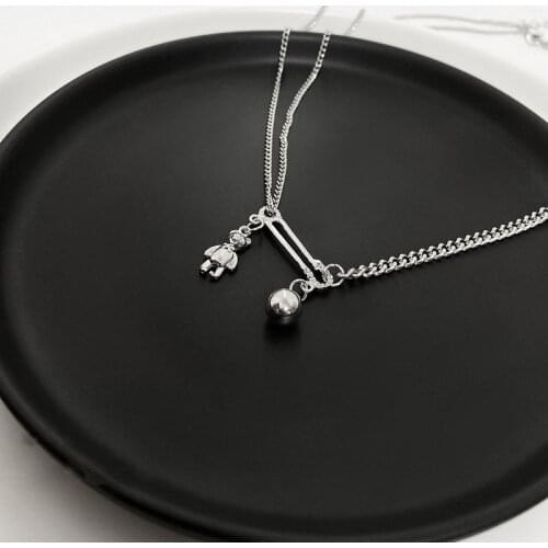 Origin Summer Stylish Little Bear Hollow Paper Clip Pendant Necklace for Women Asymmetric Round Bead Metal Mermaid Jewellery