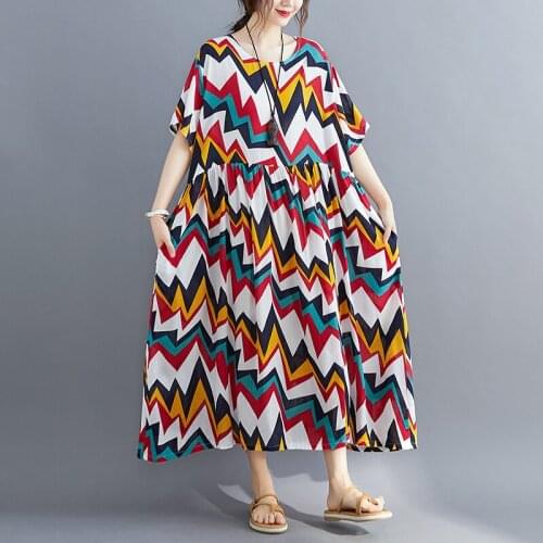 Soft Cotton Satin Loose Summer Dress Print Floral Vintage Chic Dress Plus Size 5XL 6XL Women Holiday Travel Casual Long Dress