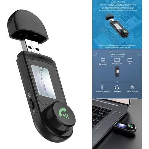 Bluetooth 5.0 Transmitter Receiver with LCD Display 2 in 1 USB Adapter for Car Speaker Home Stereo Stereo Audio Button Control