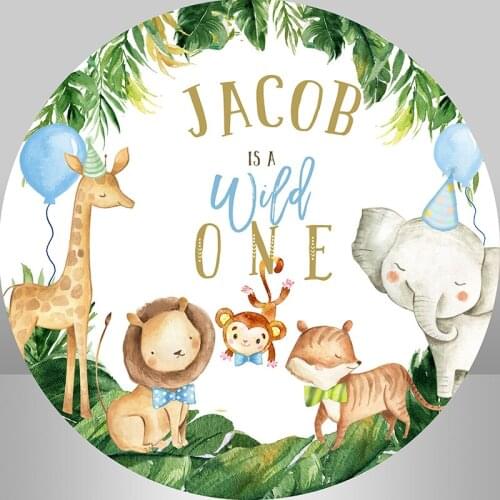 Cartoon Animals Safari Party Decor Wild one Round Backdrop Cover Children Birthday Circle Background Photocall Banner