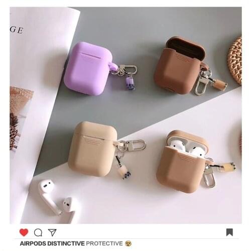 Hot Cute Korean Milk Tea Decor Wireless Earphone Silicone Case For Apple Airpods Accessories Headset Protective Cover Key Ring