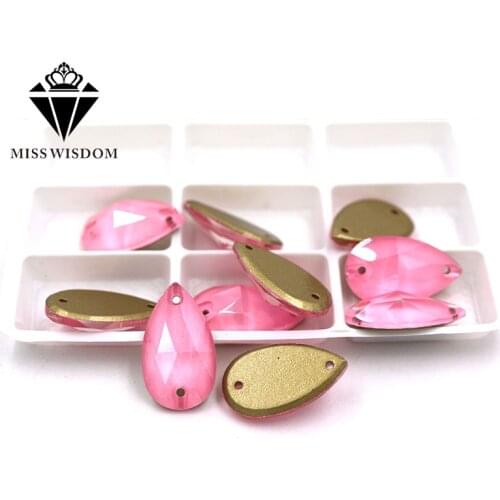 11X18mm flatback glass double hole crystal sew on rhinestones Teardrop Light Rose red Mocha Flat buckle diy clothing accessories