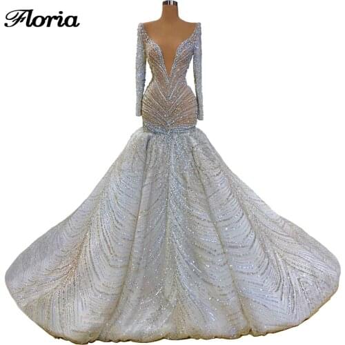 Saudi Arabia Beaded Mermaid Wedding Dresses Vestido De Noiva 2020 Dubai Luxury Handmade Bridal Gowns Crystals Long Wedding Gown