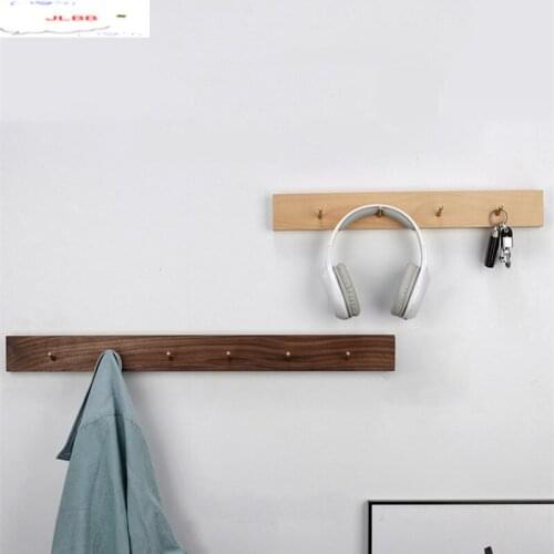 Solid Wood Brass Hook Clothes Hook Wall Entrance Wall Hanging After The Door Wall Mount Key Coat Hooks Walnut Wood Punch Free