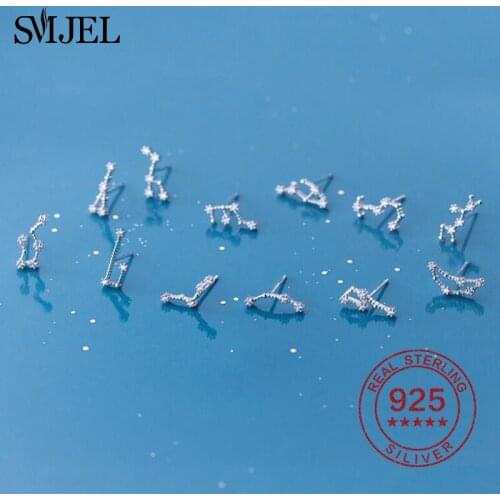 Unique Star Zodiac Sign 12 Constellation Earrings Libra Gemini Taurus Cancer Aries Stud Earrings for Women Fashion Jewelry