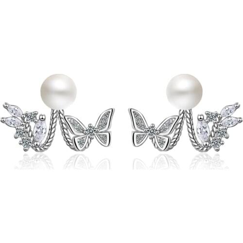 Charm Butterfly Love Flower 925 Sterling Silver Earring For Women AAAAA Zircon Pearl Earrings Gift oorbellen
