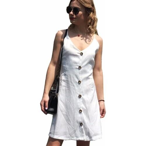 2019 summer dress Sexy solid Sling button High quality Elegant Dresses Vestidos