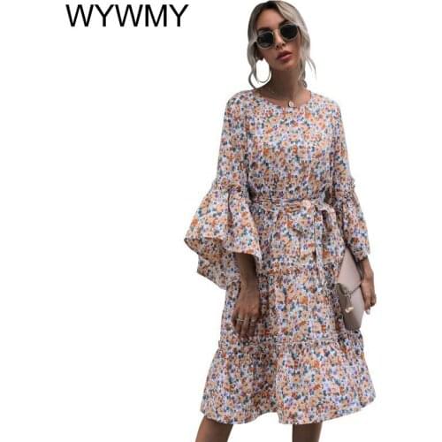 Summer Floral Print Long Sleeve Dress Women 2021 New Fashion Vintage Boho Midi Dresses Elegant Casual Ladies Slim Sweet Clothes