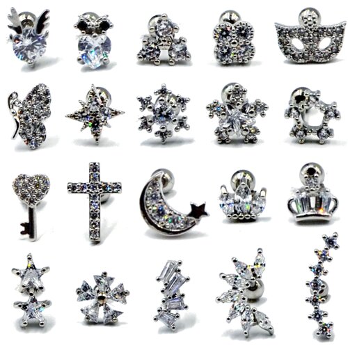 1PC Steel Ear Tragus Cartilage Piercing Different Designs Clear Crystal Flower Conch Lobe Earrings Barbell Piercing Orelha Stud