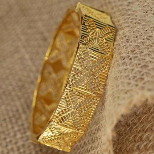 1Pcs Dubai Wide Bangles Habesha Jewelry Ethiopian Bride Wedding Gift African 24K Gold Color Bangles For Women Girls Bracelets