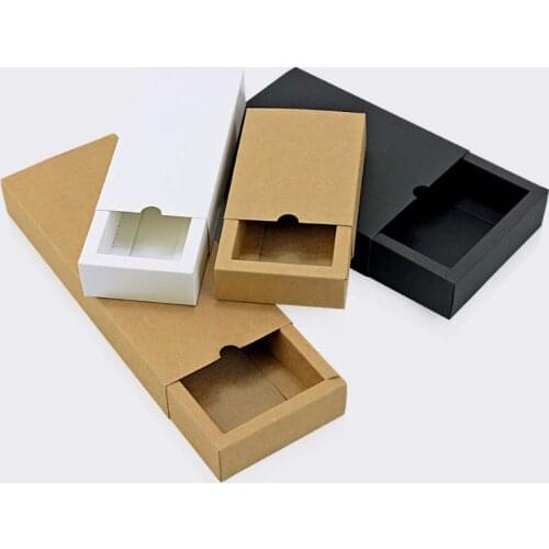 10 Sizes Black/White/Brown Kraft paper gift boxes package drawer design wedding candy favors crafts storage packaging box 10pcs