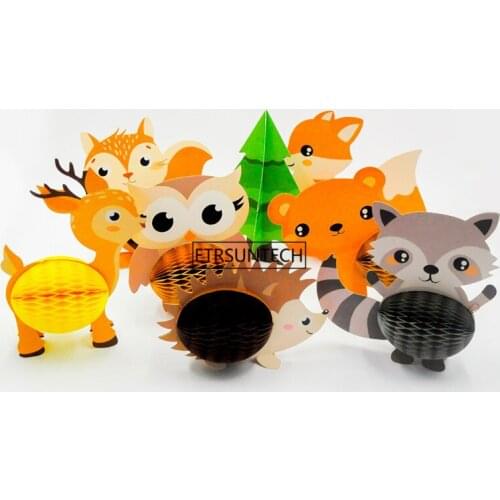 30Set Woodland Animal Honeycomb Paper Lantern Kids Animal Birthday Party Decorations Fox Honeycomb Owl Hedgehog Honeycomb