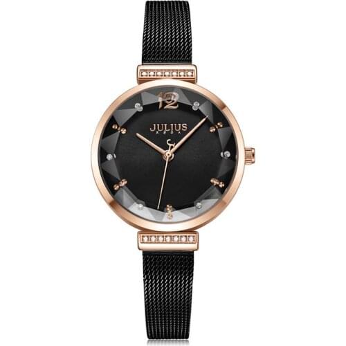 Crystal Cutting Womens Watch Japan Mov't Lady Hours Fine Fashion Stainless Steel Bracelet Clock Girls Cute Gift Julius Box
