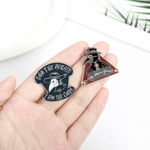 Black beaked bird Enamel Brooch Black crow Lapel Pin Cross medical staffs badge gift