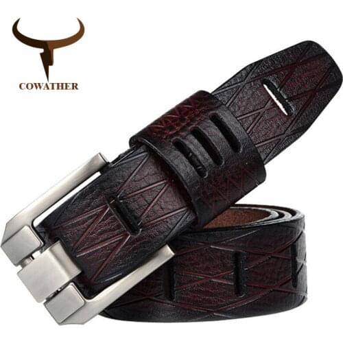 COWATHER 2019 QUALITY cow genuine luxury leather men belts for men strap male pin buckle BIG SIZE 100-130cm 3.8 width QSK001