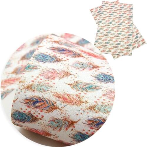 David accessories 20*33cm Heart Feather Plaid Glitter Faux Synthetic Leather Fabric, DIY Sewing Hairbow Bag Shoes Crafts,1Yc6191